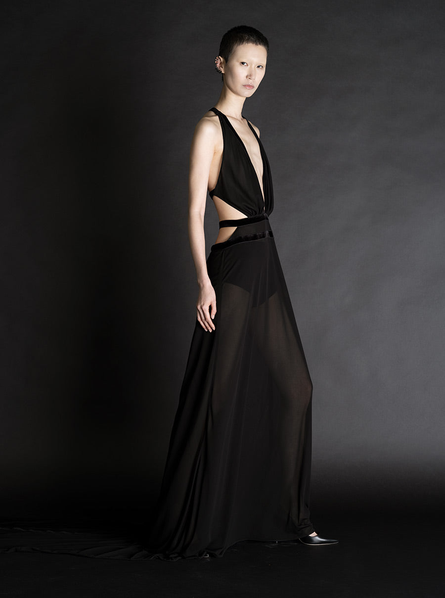 JERSEY CUT OUT DRESS WITH VELVET TRIM – BY. Bonnie Young