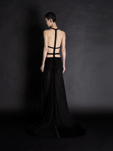 Load image into Gallery viewer, JERSEY CUT OUT DRESS WITH VELVET TRIM