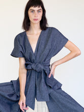 Load image into Gallery viewer, LINEN COTTON DENIM KIMONO TOP WITH BELT