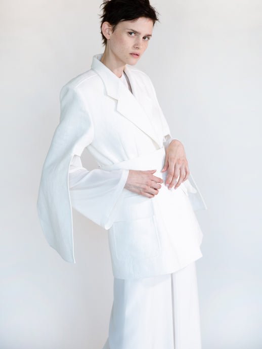 DOUBLE FACED LINEN TAILORED JACKET WITH CUT-OUT SLEEVES