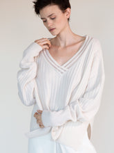 Load image into Gallery viewer, V-NECK CASHMERE RIB SWEATER WITH NYLON DETAIL - CLASSICS